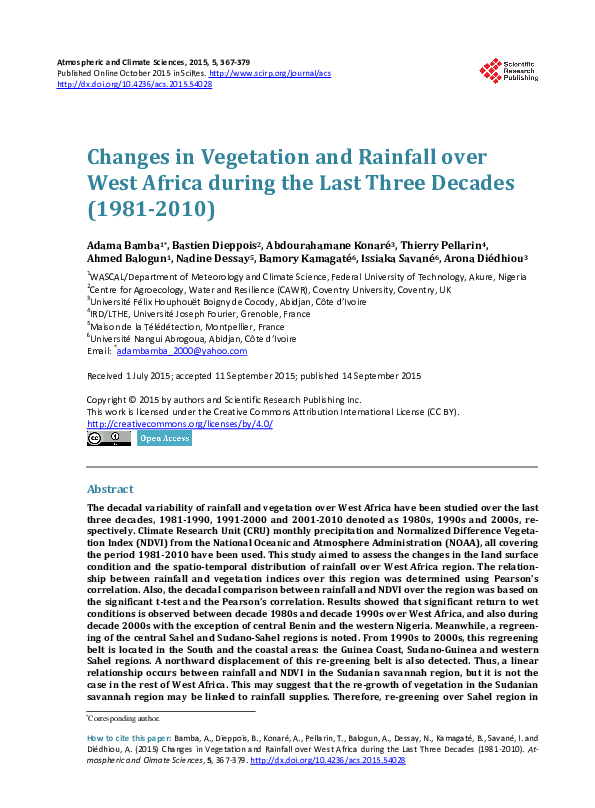 (PDF) Changes in Vegetation and Rainfall over West Africa during the ...