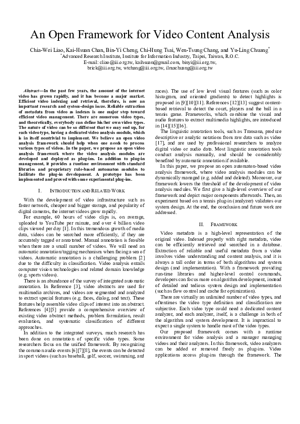 (PDF) An open framework for video content analysis
