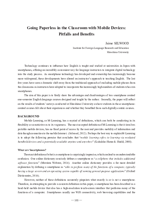 (PDF) Going Paperless in the Classroom with Mobile Devices : Pitfalls ...