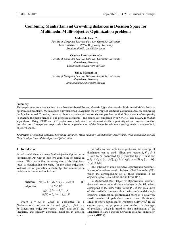 (PDF) Combining Manhattan and Crowding Distances in Decision Space for ...
