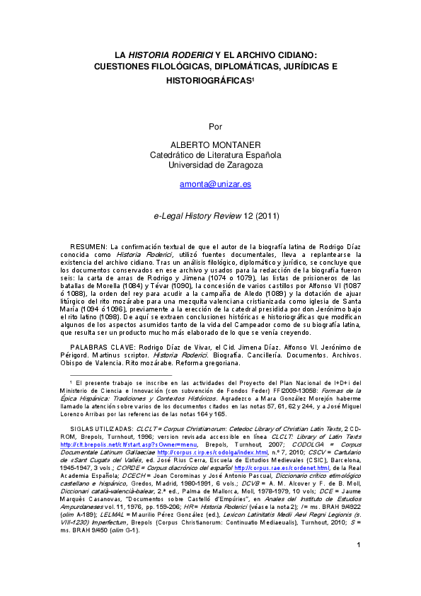 (PDF) La Historia Roderici y el archivo cidiano Cuestiones filológicas