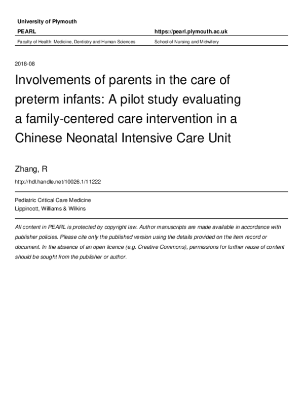 (PDF) Involvement of Parents in the Care of Preterm Infants
