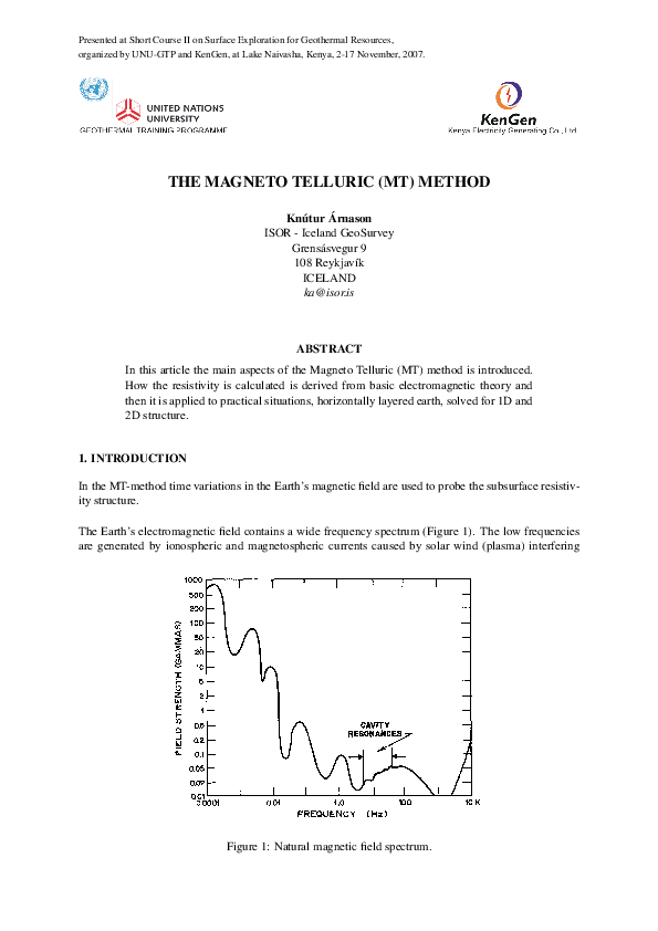 (PDF) The Magneto Telluric (MT) method