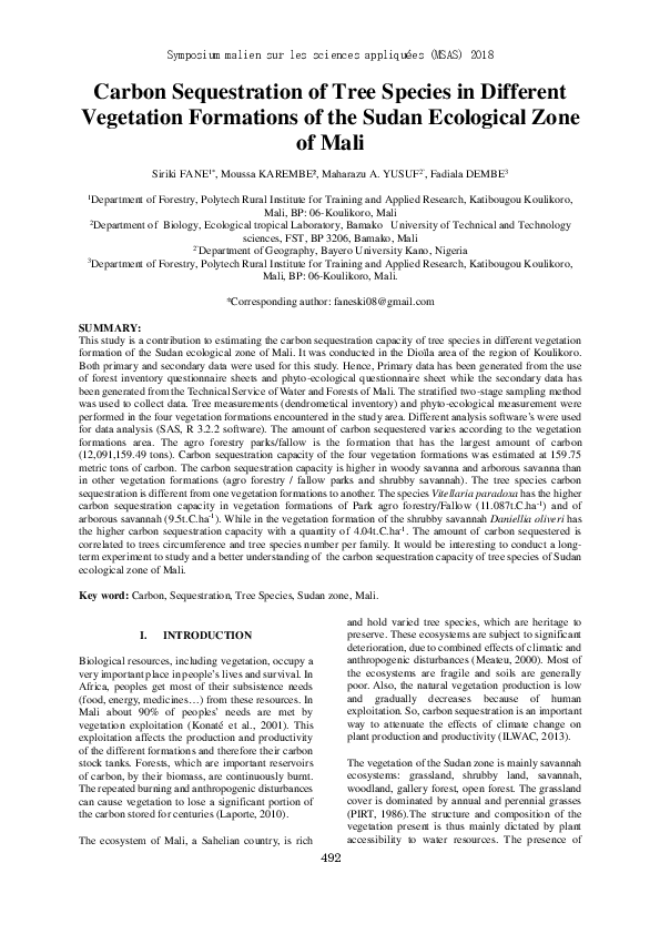 (PDF) Carbon Sequestration of Tree Species in Different Vegetation ...