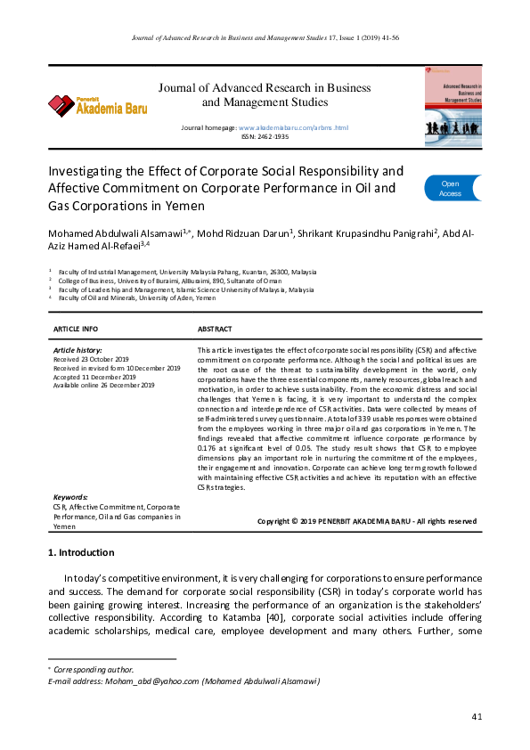 (PDF) Investigating the effect of Corporate Social Responsibility and ...