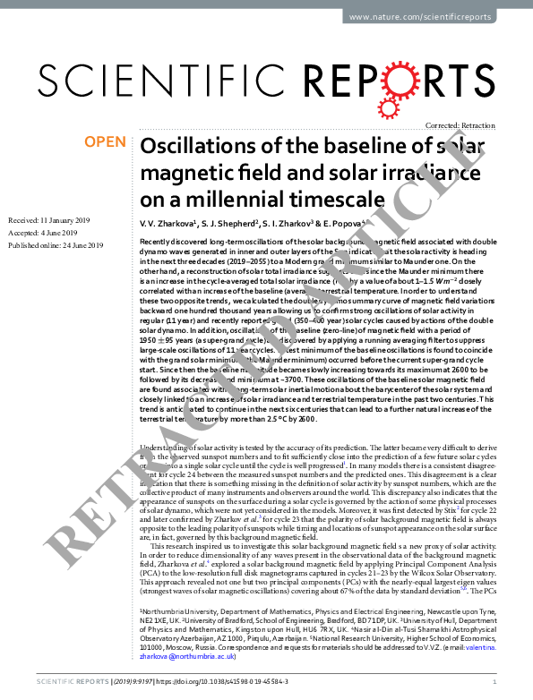 (PDF) Oscillations of the baseline of solar magnetic field and solar ...