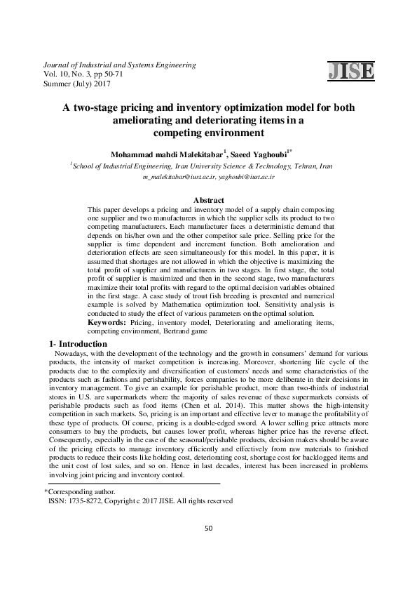 (PDF) A two-stage pricing and inventory optimization model for both ...