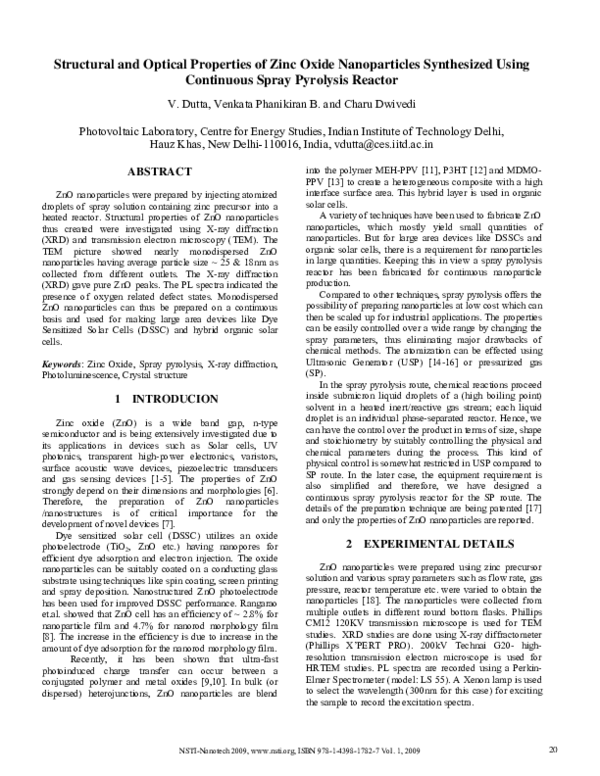 (PDF) Structural and Optical Properties of Zinc Oxide Nanoparticles ...
