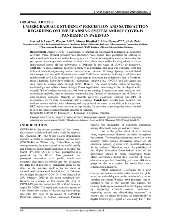 (PDF) Undergraduate students' perception and satisfaction regarding ...
