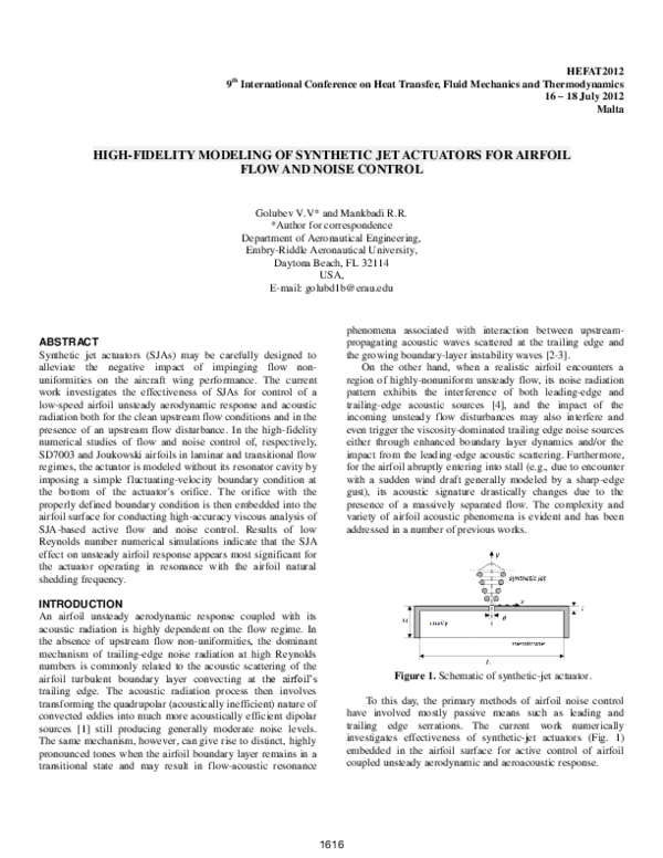 (PDF) High-Fidelity Modeling of Synthetic Jet Actuators for Airfoil ...