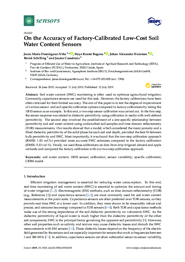 (PDF) On the Accuracy of Factory-Calibrated Low-Cost Soil Water Content ...
