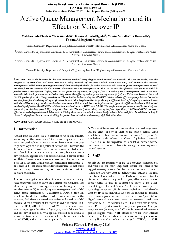 (PDF) Active Queue Management Mechanisms and its Effects on Voice over ...