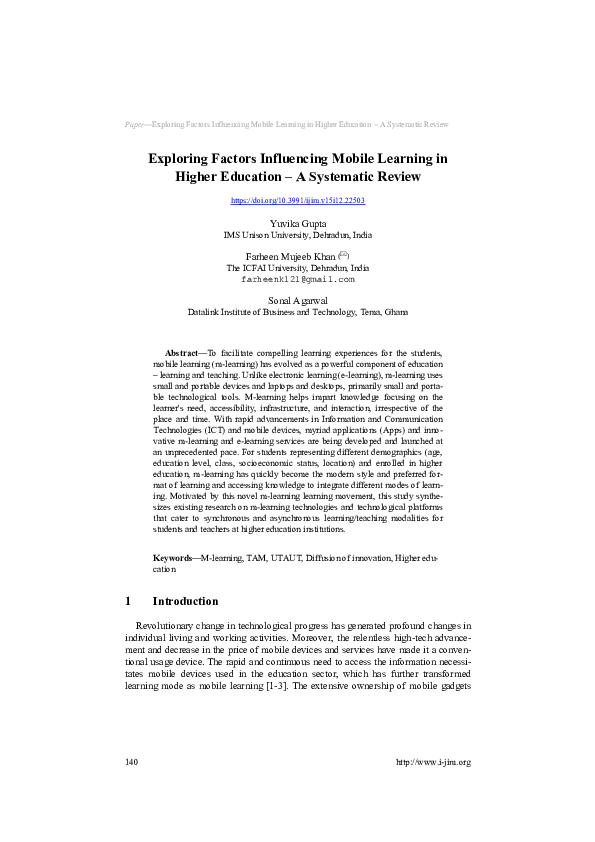 (PDF) Exploring Factors Influencing Mobile Learning in Higher Education ...