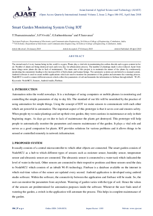 (PDF) Smart Garden Monitoring System Using IOT