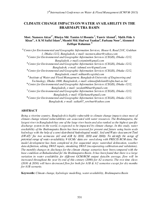 (PDF) Climate Change Impacts on Water Availability in the Brahmaputra Basin