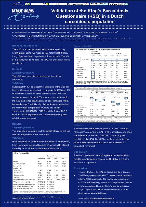 (PDF) Validation of the King's Sarcoidosis Questionnaire (KSQ) in a ...