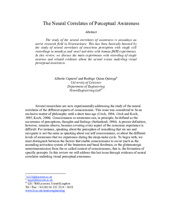 (PDF) The neural correlates of perceptual awareness