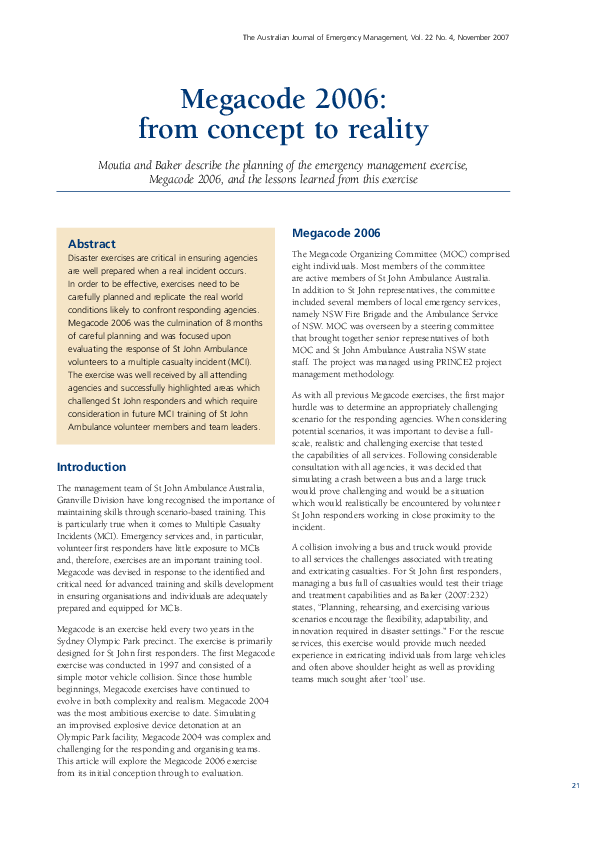 (PDF) Megacode 2006: From Concept to Reality