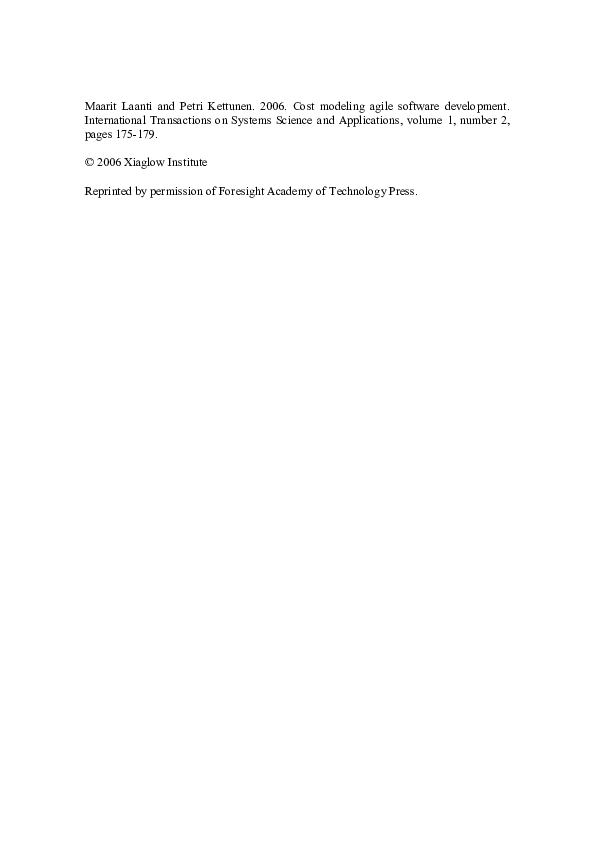 (PDF) Cost Modeling Agile Software Development