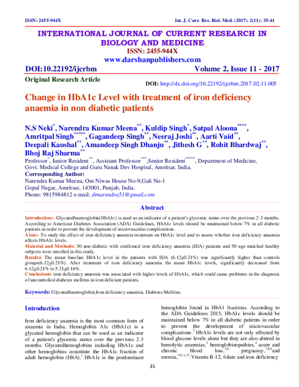 (PDF) Change in HbA1c Level with treatment of iron deficiency anaemia ...