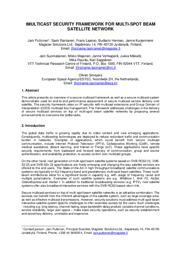 (PDF) Multicast security framework for multi-spot beam satellite network