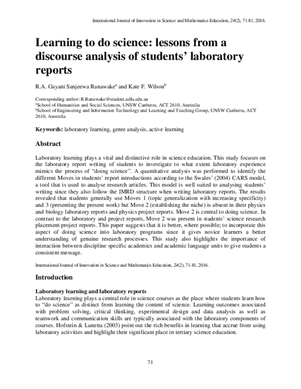 (PDF) Learning to do science: lessons from a discourse analysis of ...