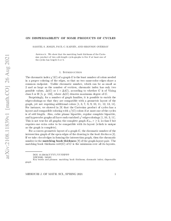 (PDF) On dispersability of some products of cycles