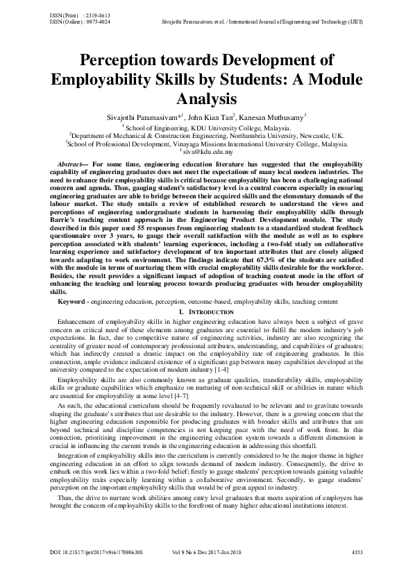 (PDF) Perception towards Development of Employability Skills by ...