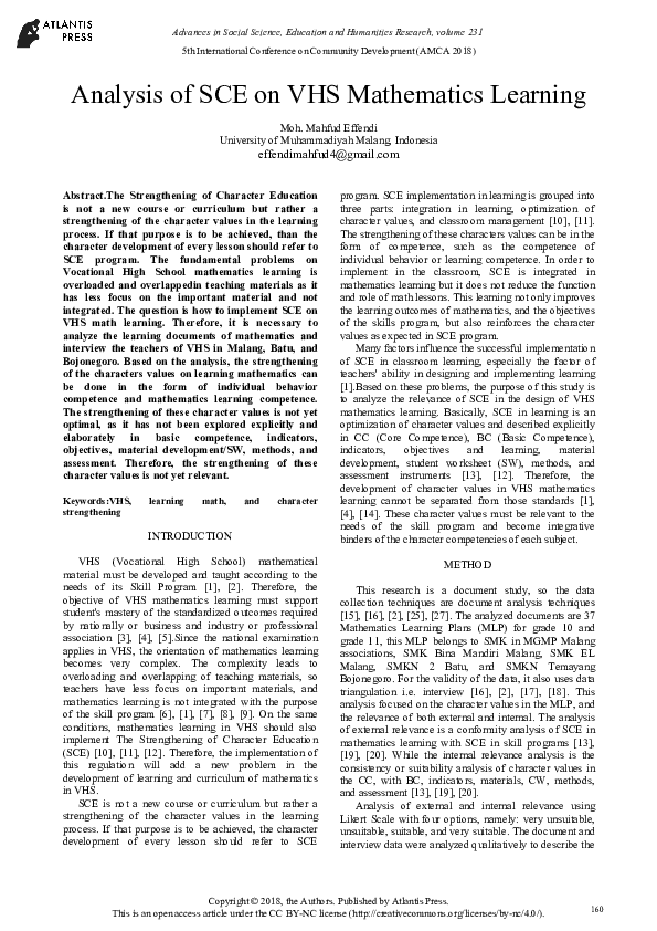 (PDF) Analysis of SCE on VHS Mathematics Learning