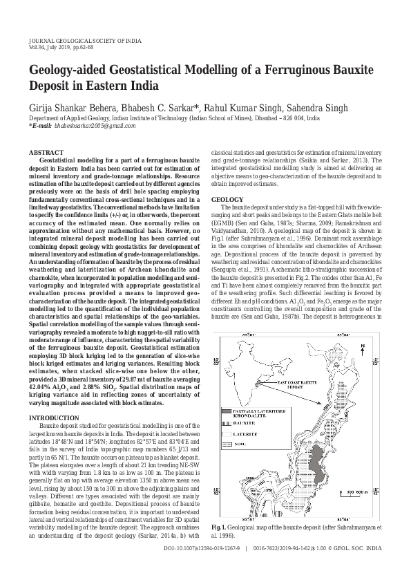 (PDF) Geologyaided Geostatistical Modelling of a Ferruginous Bauxite