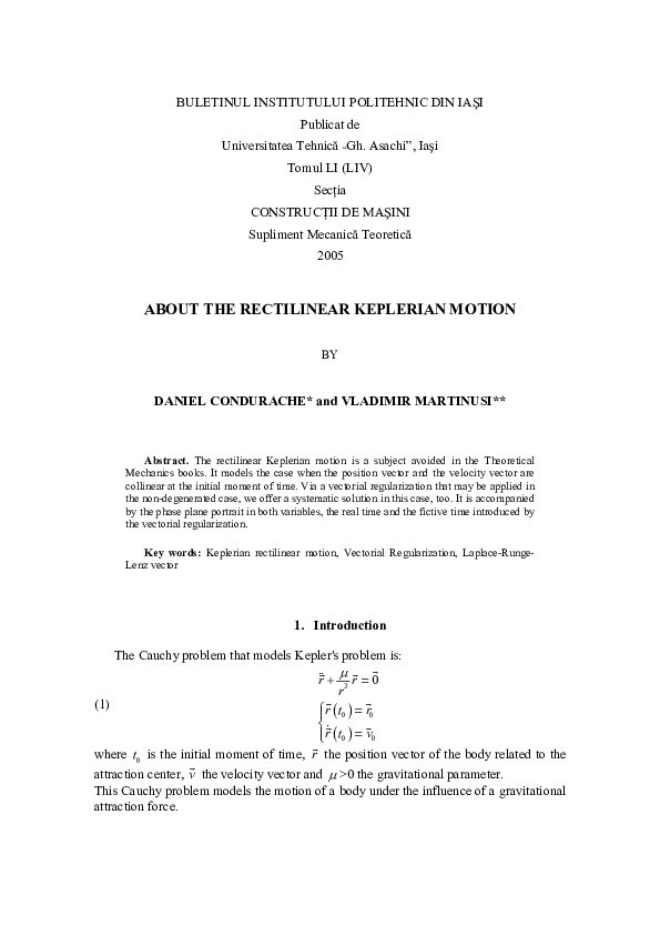 (PDF) About the Rectilinear Keplerian Motion