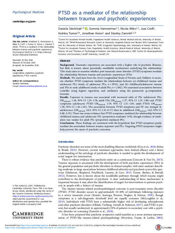 (PDF) PTSD as a mediator of the relationship between trauma and ...