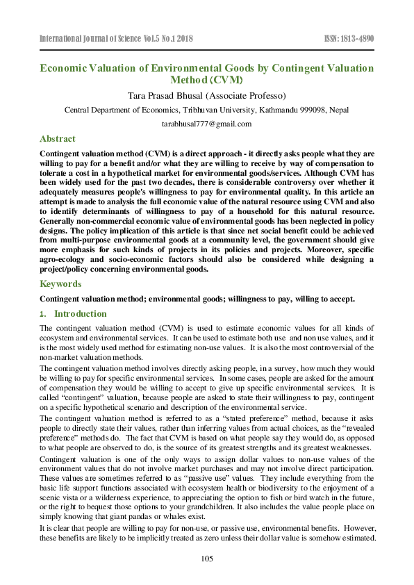(PDF) Economic Valuation of Environmental Goods by Contingent Valuation ...