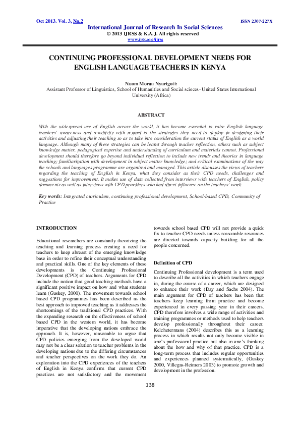 (PDF) Continuing Professional Development Needs for English Language ...