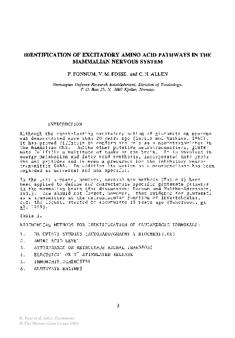 (PDF) Identification of Excitatory Amino Acid Pathways in the Mammalian ...