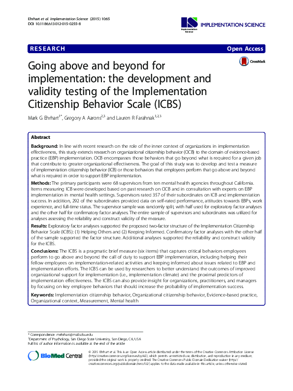 (PDF) Going above and beyond for implementation: the development and ...