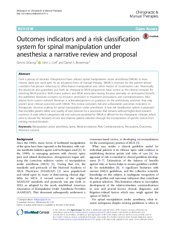 (PDF) indicators and a risk classification system for spinal manipulation under