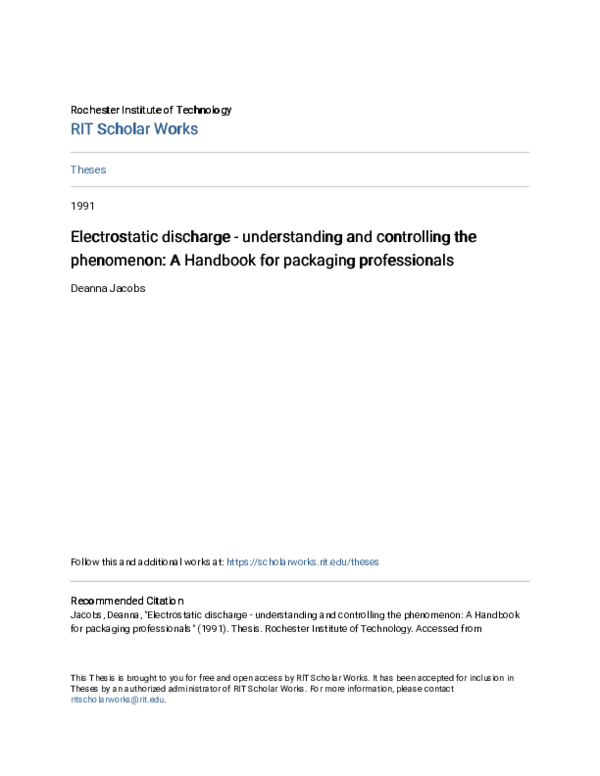 (PDF) Electrostatic discharge understanding and controlling the