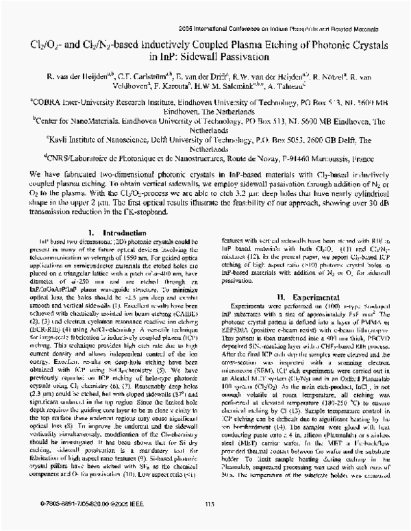 (PDF) Cl2/O2- and Cl2/N2-based inductively coupled plasma etching of ...
