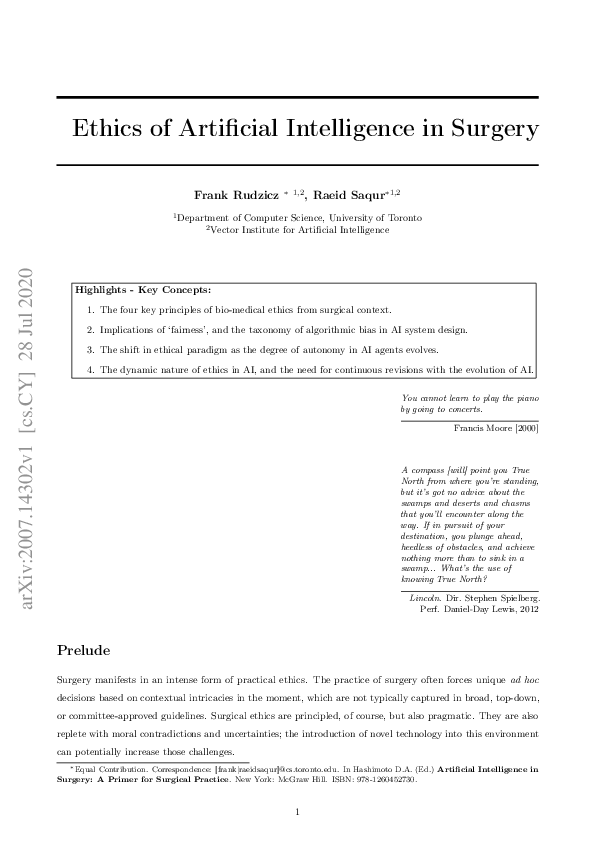 (PDF) Ethics of Artificial Intelligence in Surgery