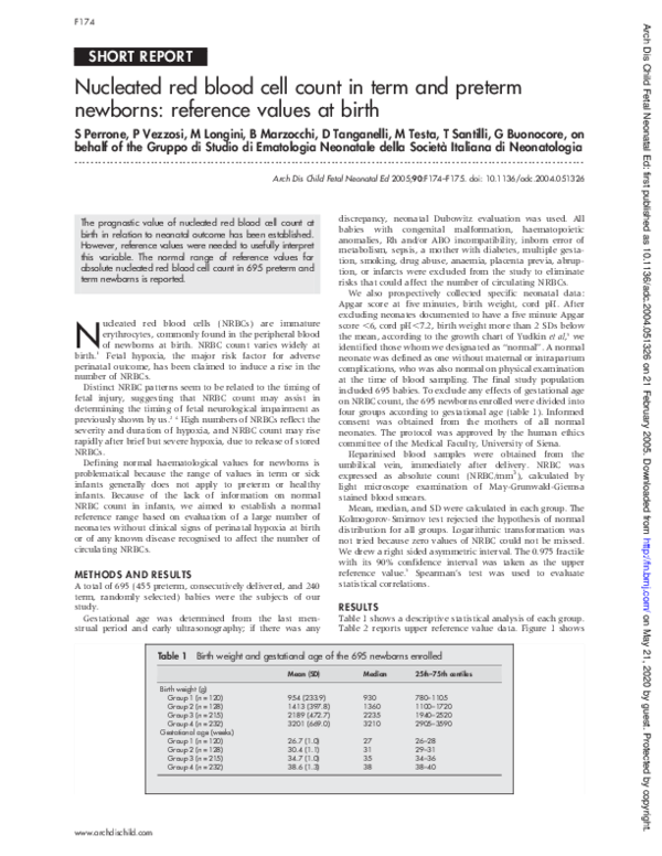 (PDF) Nucleated red blood cell count in term and preterm newborns ...