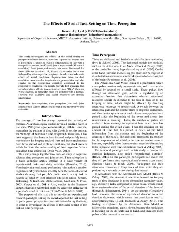 (PDF) The Effects of Social Task Setting on Time Perception