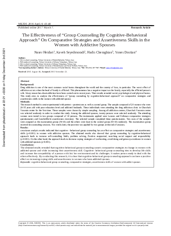 (PDF) The Effectiveness of “Group Counseling By Cognitive-Behavioral ...