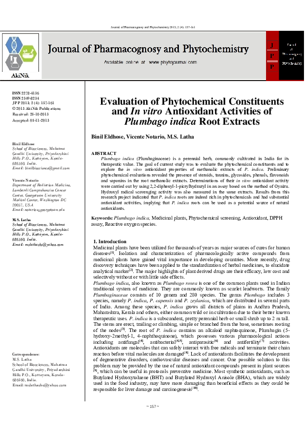 (PDF) Evaluation of Phytochemical Constituents and In vitro Antioxidant ...