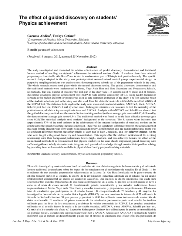 (PDF) The effect of guided discovery on students' Physics achievement