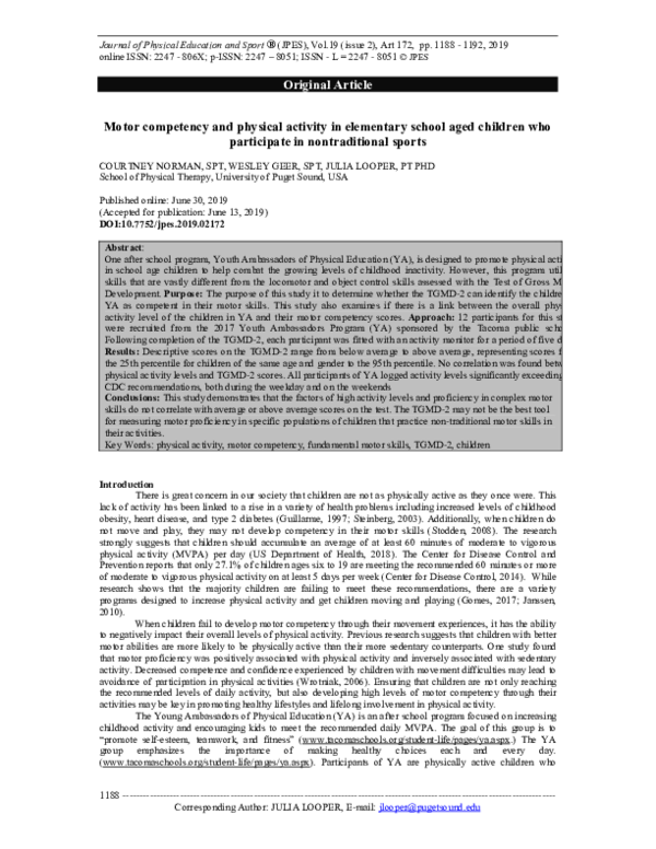 (PDF) Motor competency and physical activity in elementary school aged ...