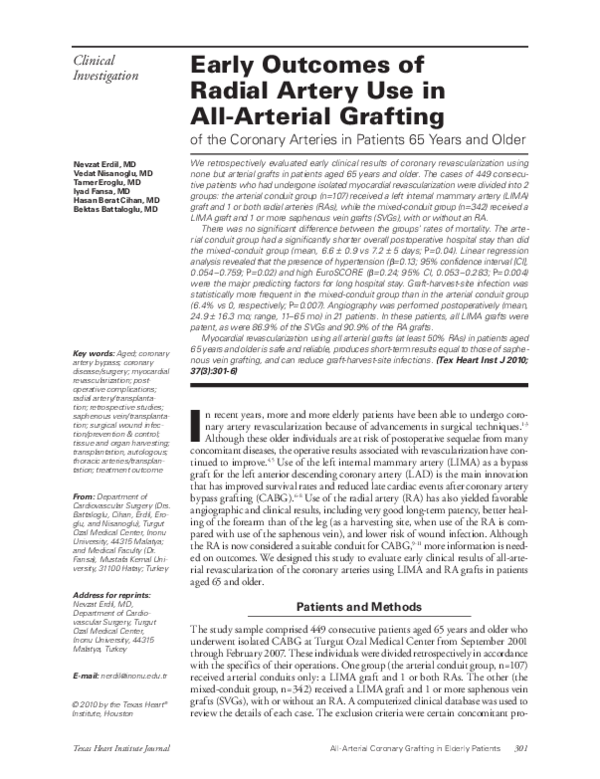 (PDF) Early outcomes of radial artery use in all-arterial grafting of ...
