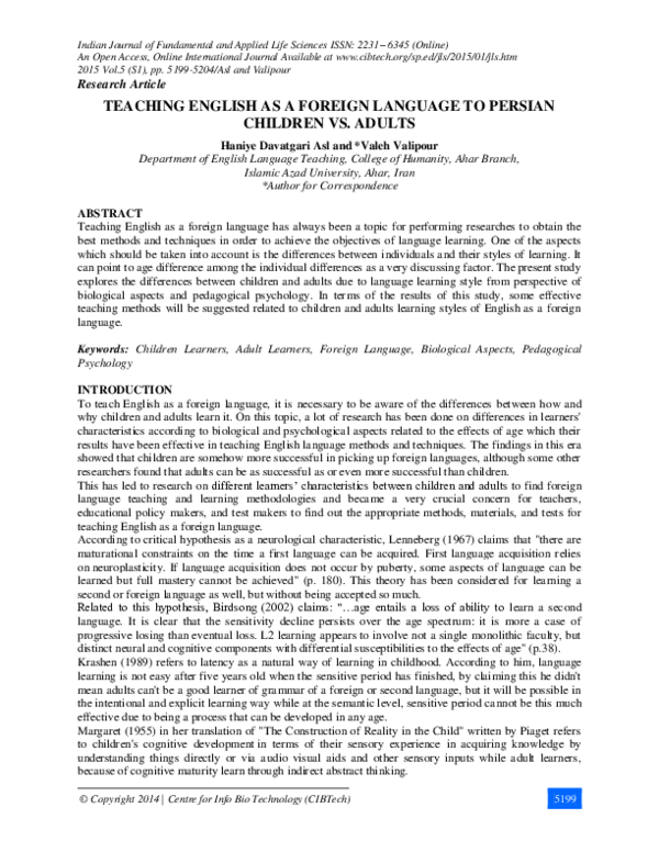(PDF) Teaching English as a Foreign Language to Persian Children vs ...