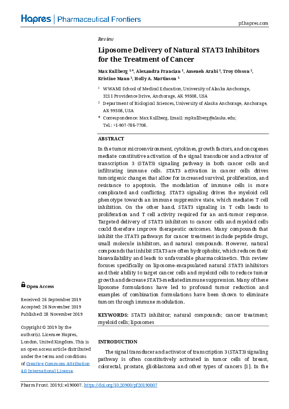 (PDF) Liposome Delivery of Natural STAT3 Inhibitors for the Treatment ...