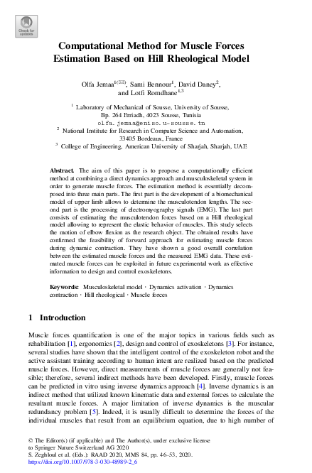 (PDF) Computational Method for Muscle Forces Estimation Based on Hill ...